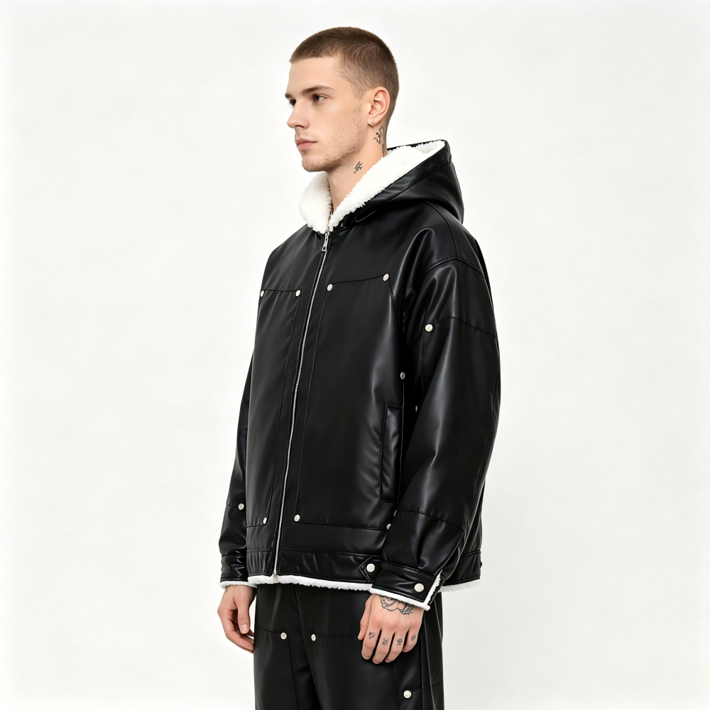 GorgeousBen Men's Reversible Fleece Lined PU Leather Winter Jacket