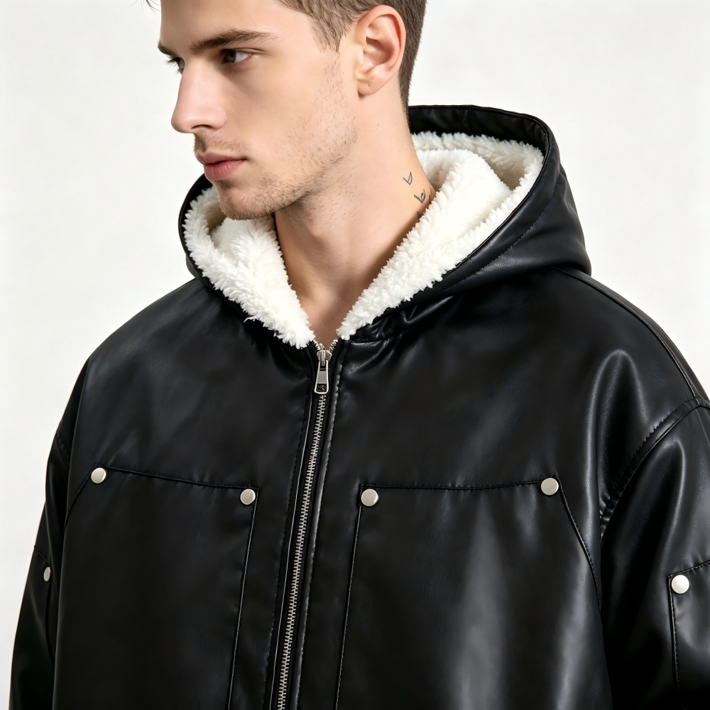 GorgeousBen Men's Reversible Fleece Lined PU Leather Winter Jacket