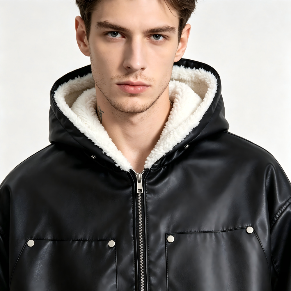 GorgeousBen Men's Reversible Fleece Lined PU Leather Winter Jacket