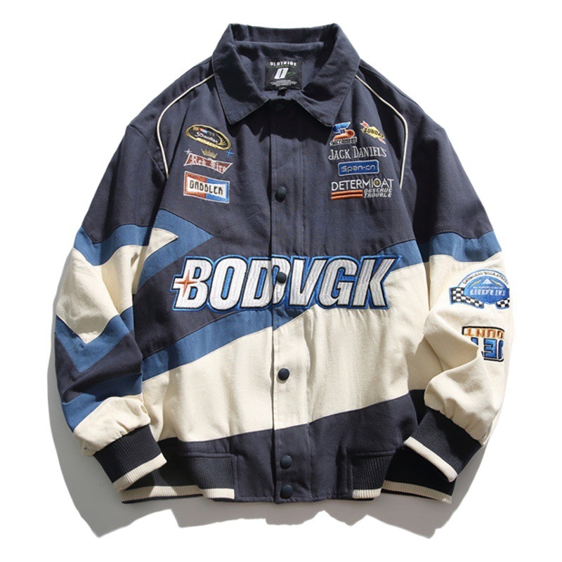 GorgeousBen Men's Color Block Letter Print Loose Varsity Jacket