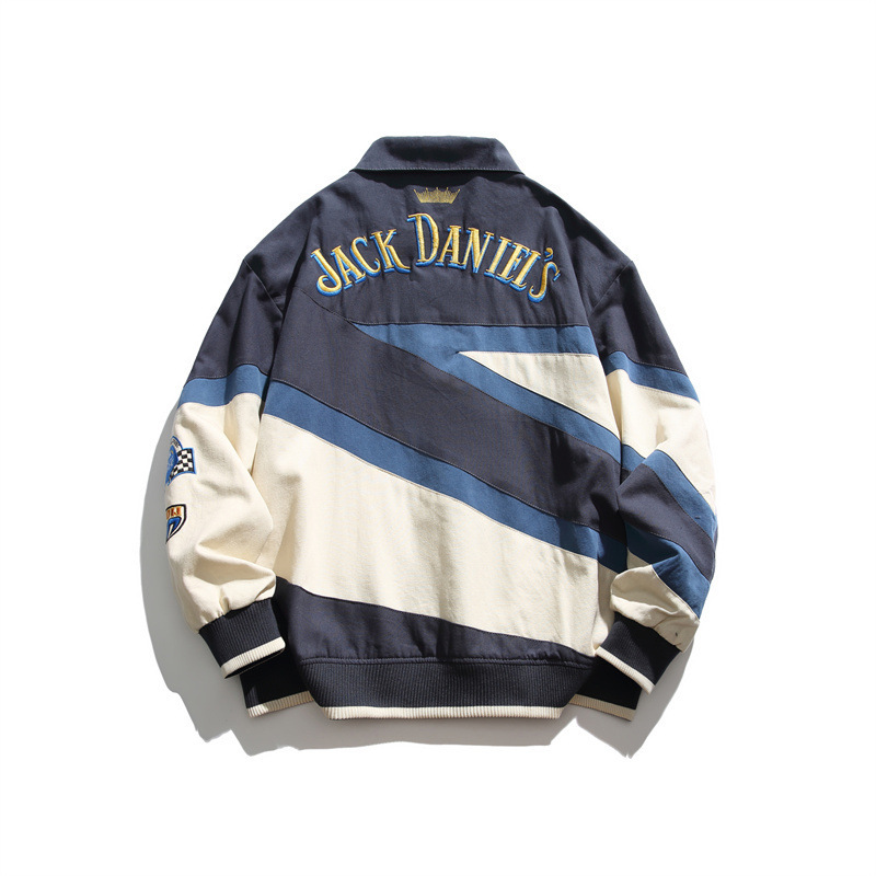 GorgeousBen Men's Color Block Letter Print Loose Varsity Jacket