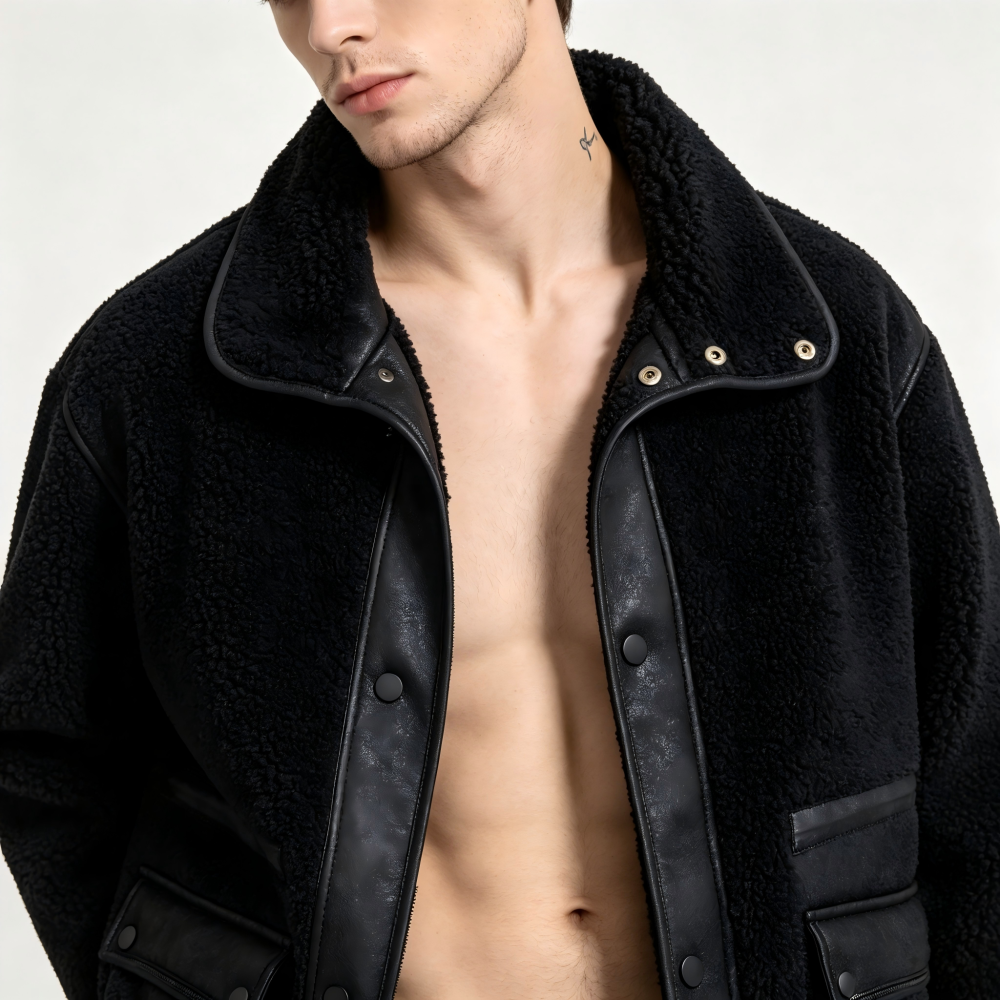 GorgeousBen Men's Reversible Fleece & PU Leather Winter Jacket