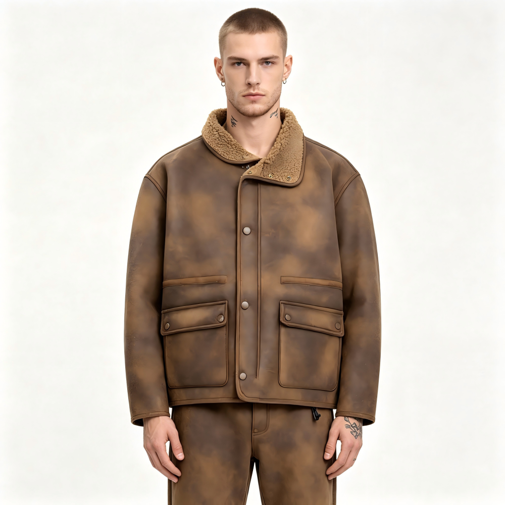 GorgeousBen Men's Reversible Fleece & PU Leather Winter Jacket