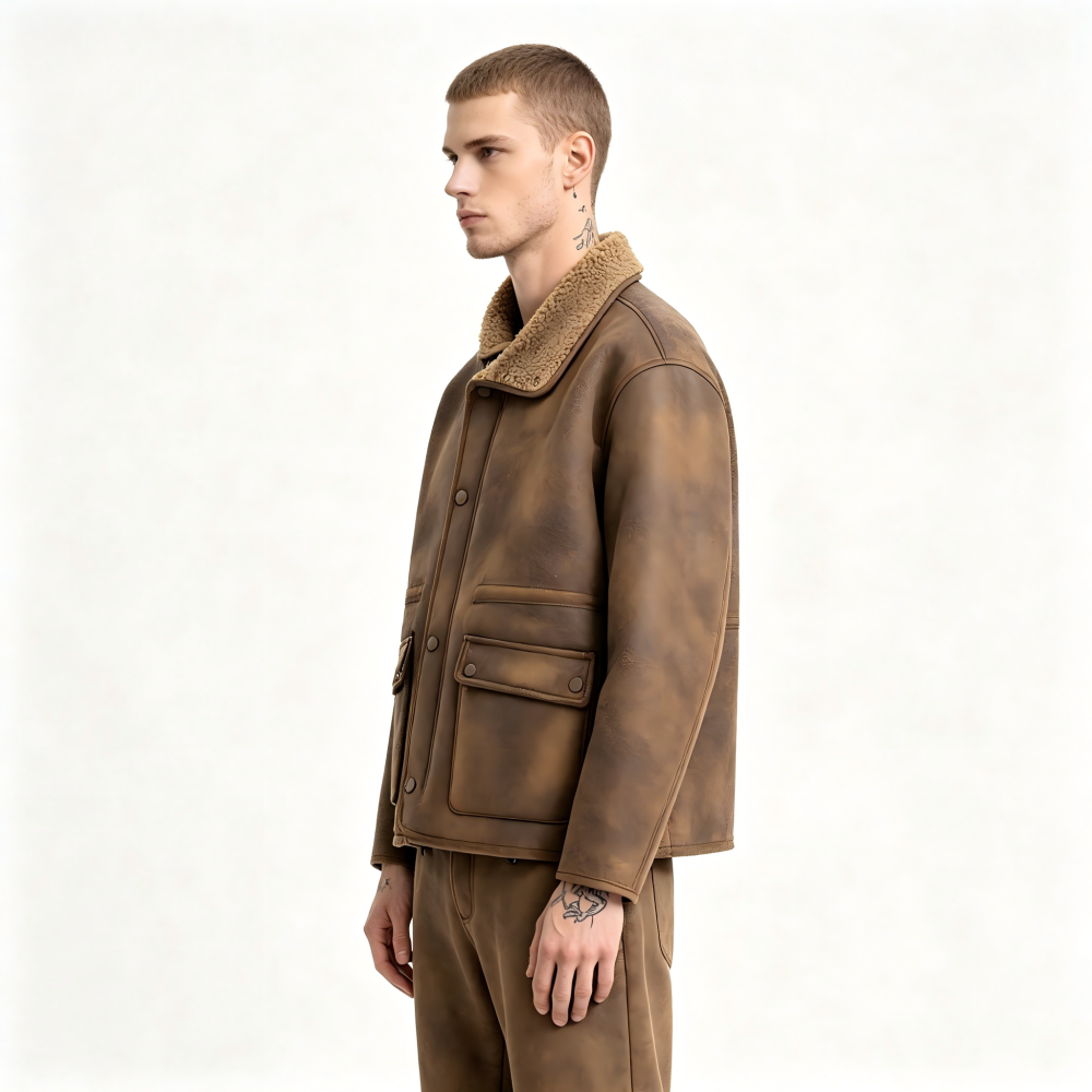 GorgeousBen Men's Reversible Fleece & PU Leather Winter Jacket