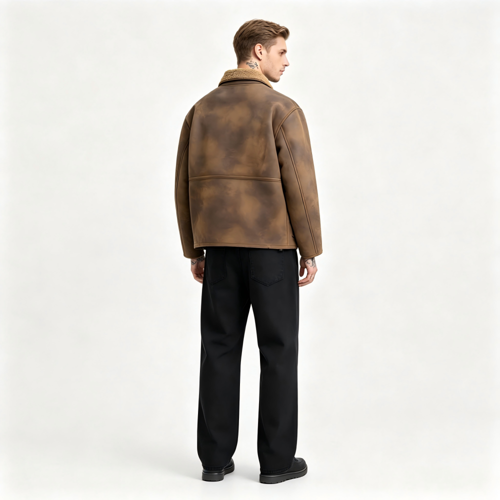 GorgeousBen Men's Reversible Fleece & PU Leather Winter Jacket