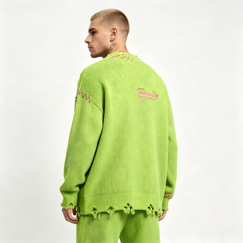GorgeousBen Men's Oversized Distressed American Streetwear Knit Sweater