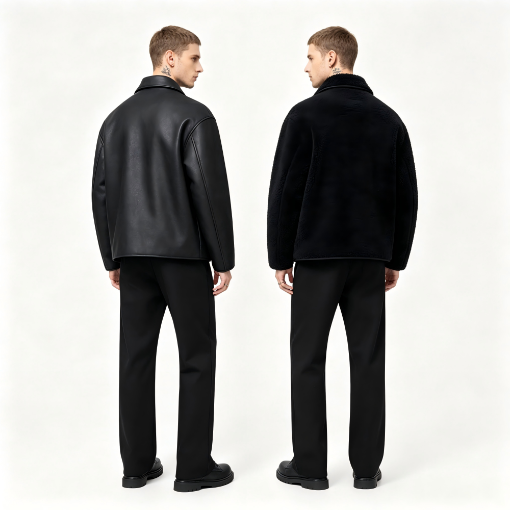 GorgeousBen Men's Reversible Fleece & PU Leather Winter Jacket