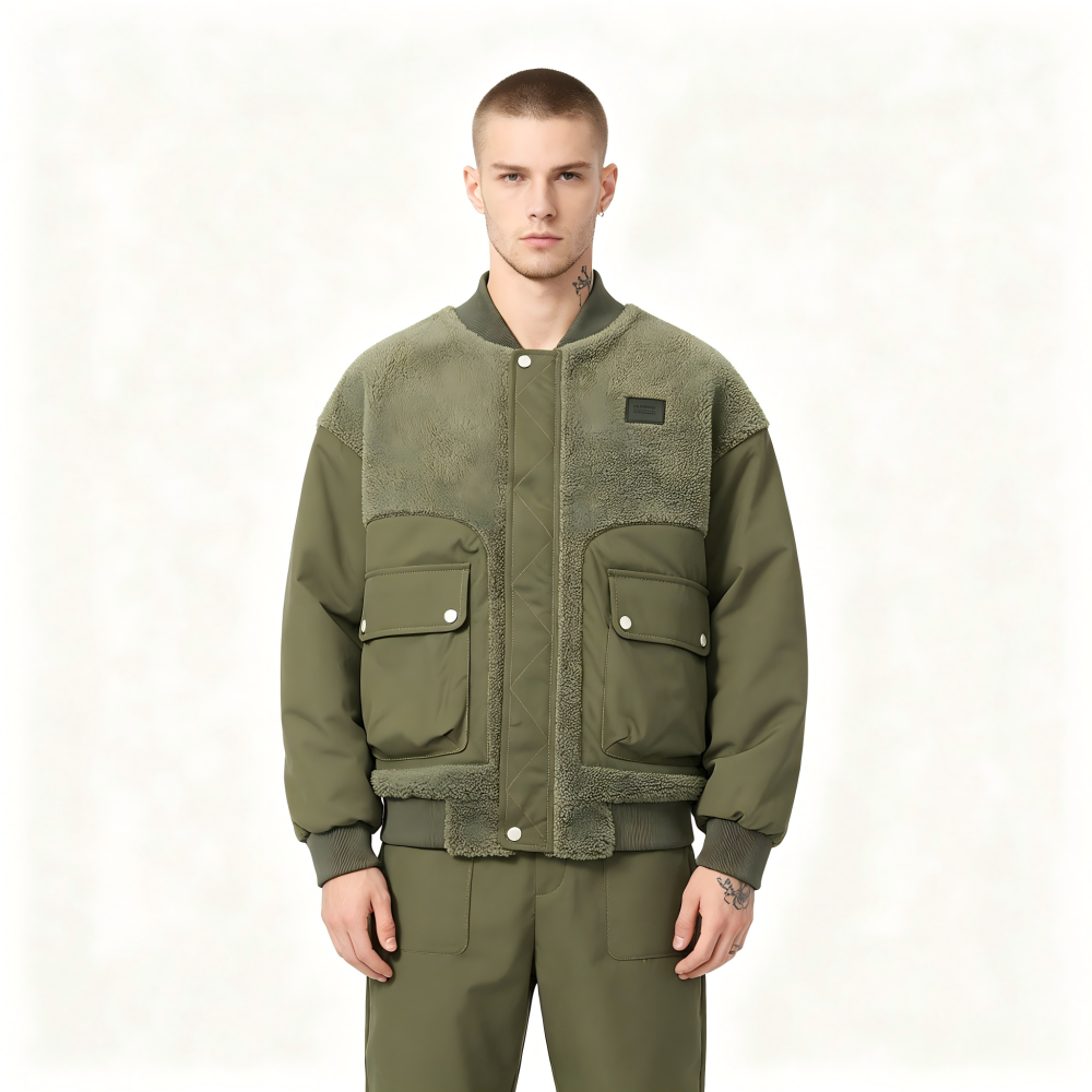 GorgeousBen Men's Fleece Patchwork Winter Bomber Jacket