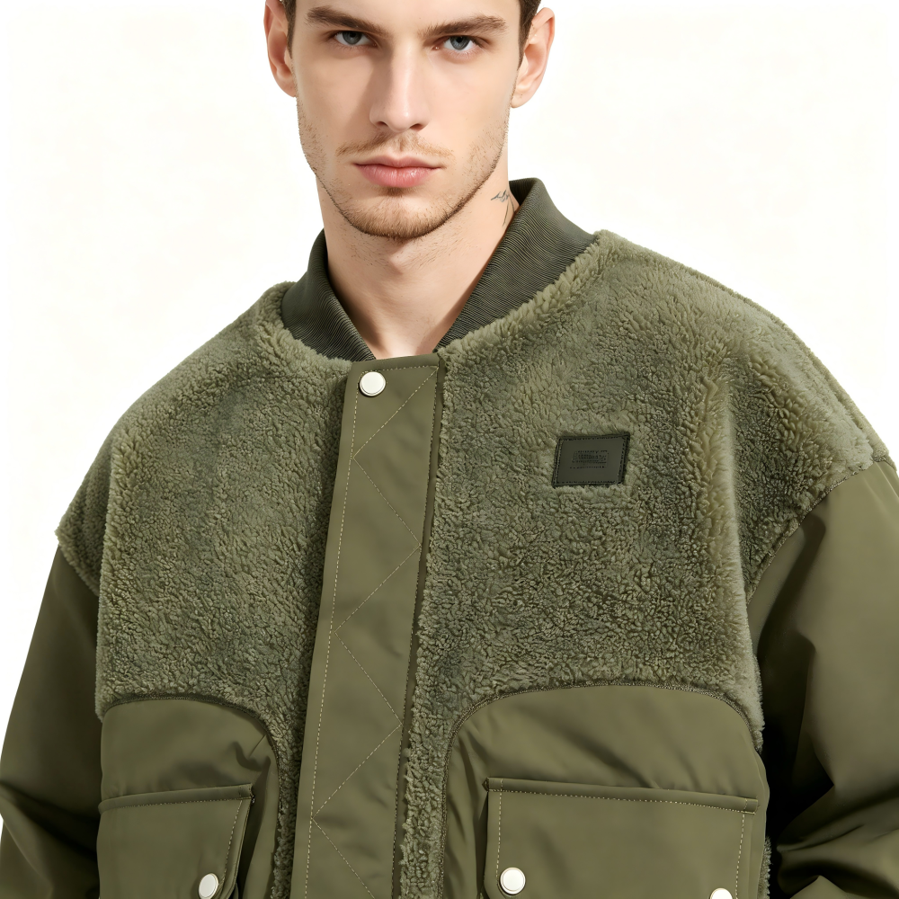 GorgeousBen Men's Fleece Patchwork Winter Bomber Jacket