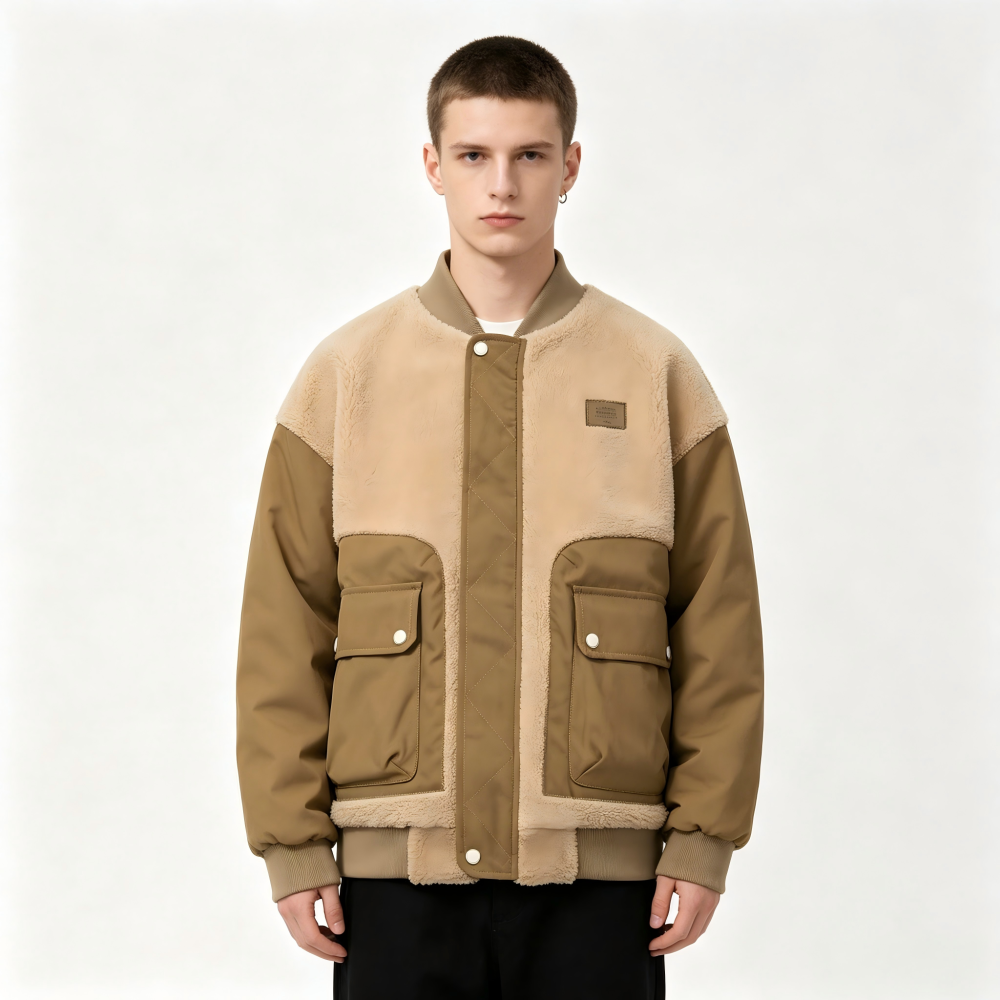 GorgeousBen Men's Fleece Patchwork Winter Bomber Jacket