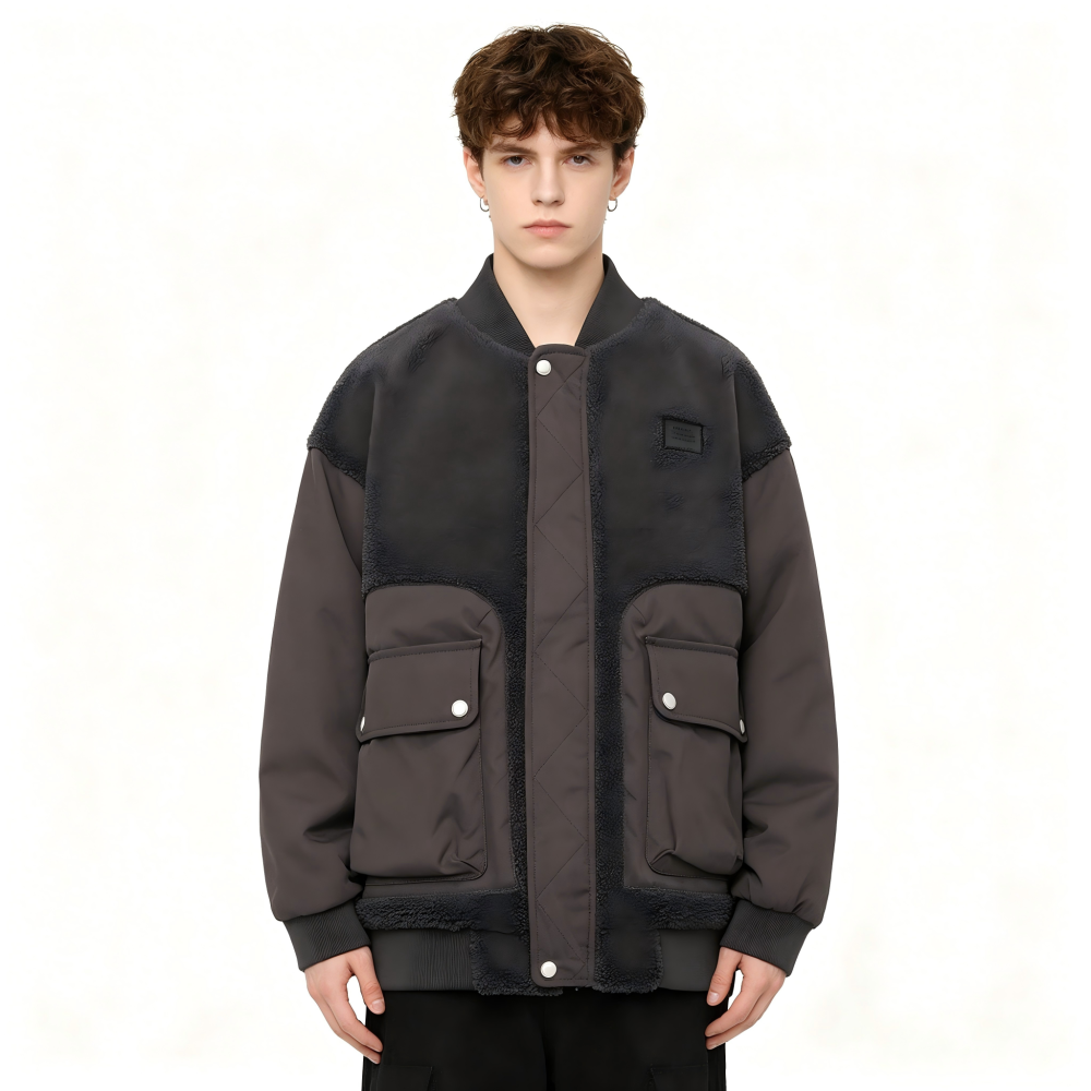 GorgeousBen Men's Fleece Patchwork Winter Bomber Jacket