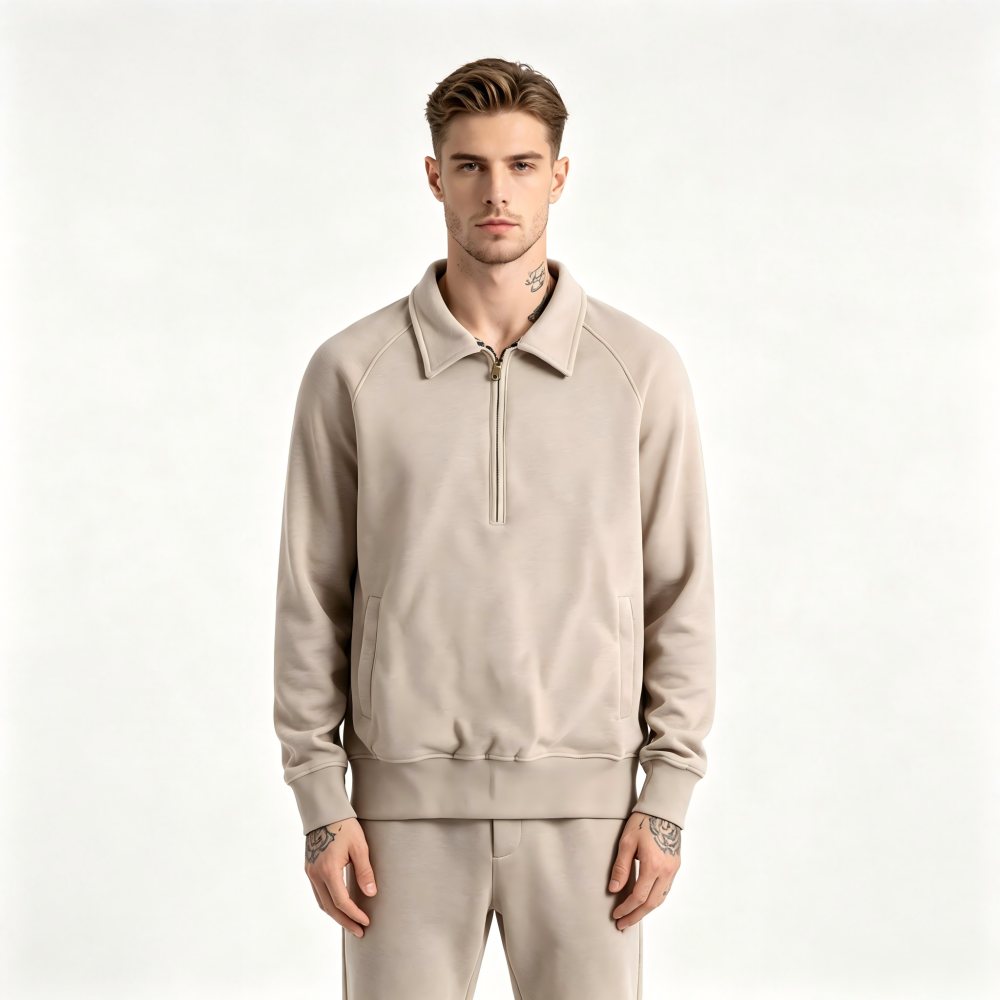 GorgeousBen Men's British Vintage Half Zip Lapel Sweatshirt