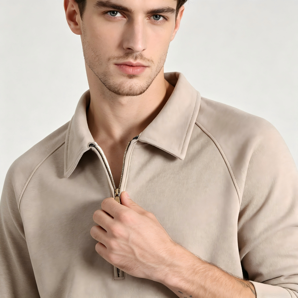 GorgeousBen Men's British Vintage Half Zip Lapel Sweatshirt