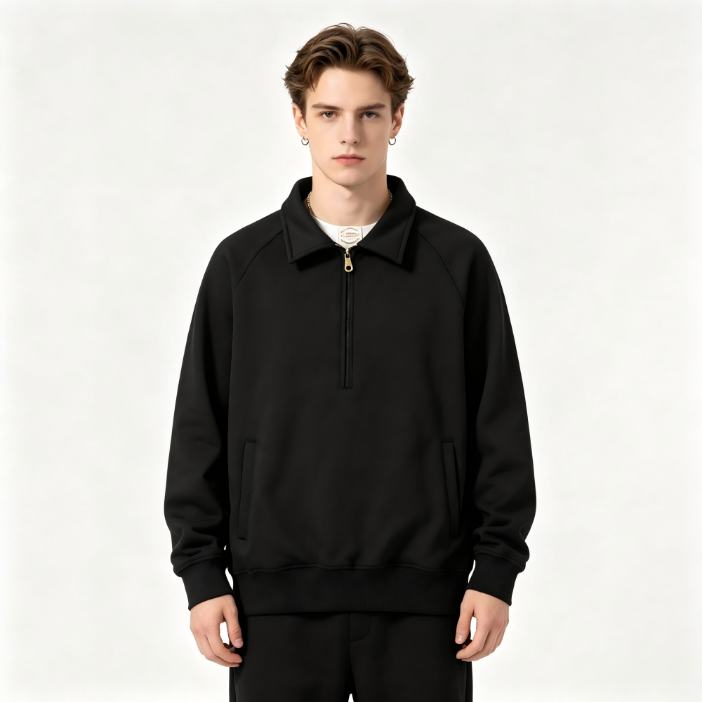 GorgeousBen Men's British Vintage Half Zip Lapel Sweatshirt