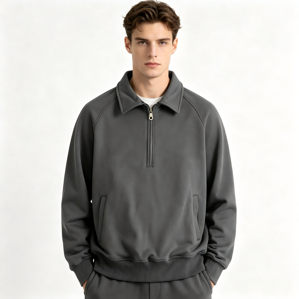 GorgeousBen Men's British Vintage Half Zip Lapel Sweatshirt