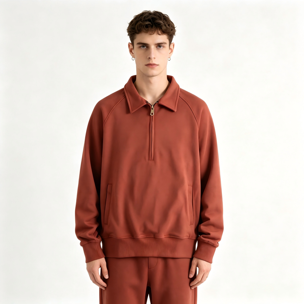 GorgeousBen Men's British Vintage Half Zip Lapel Sweatshirt