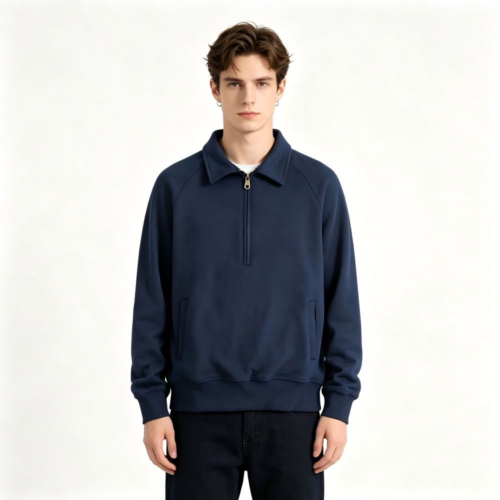 GorgeousBen Men's British Vintage Half Zip Lapel Sweatshirt