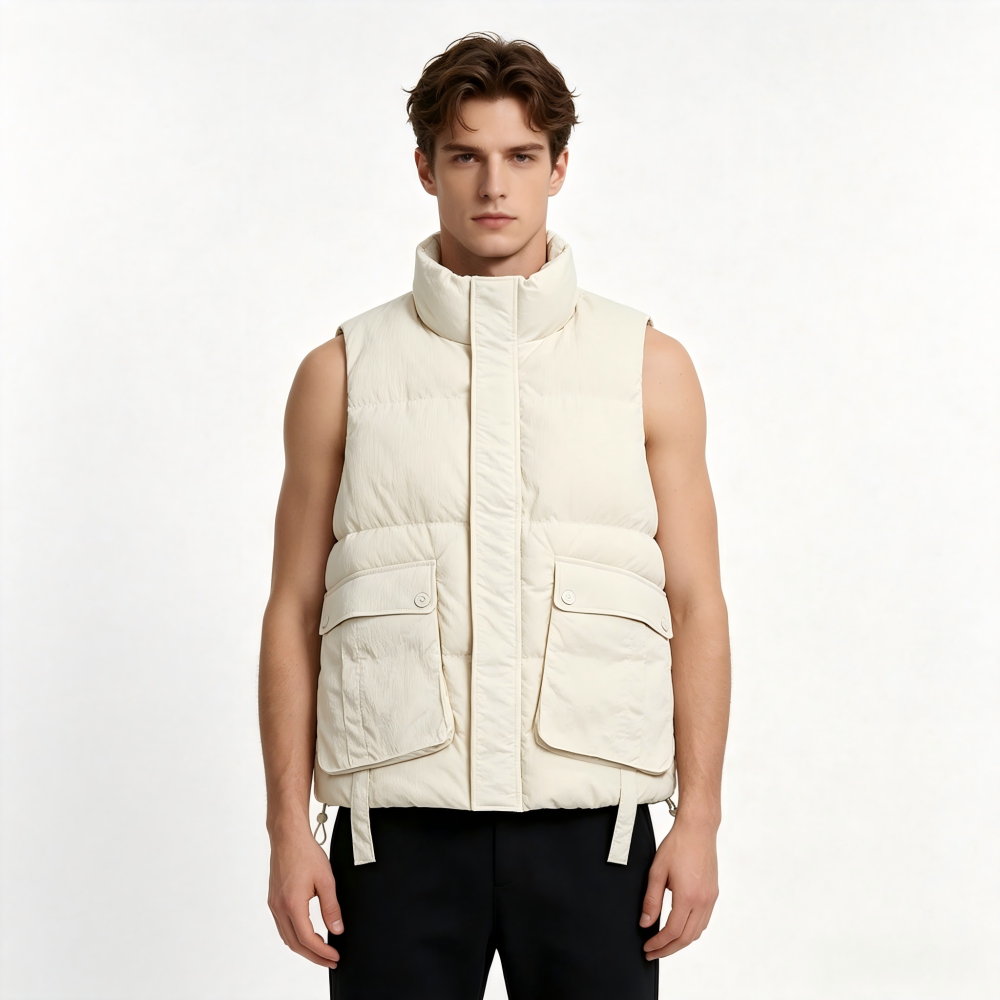 GorgeousBen Men's 130g White Goose Down Loose Puffer Vest