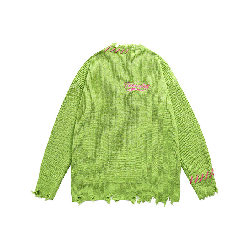 GorgeousBen Men's Oversized Distressed American Streetwear Knit Sweater