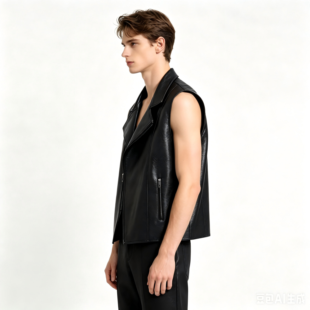 GorgeousBen Men's Slim Fit Black PU Leather Vest Casual Fall Outerwear