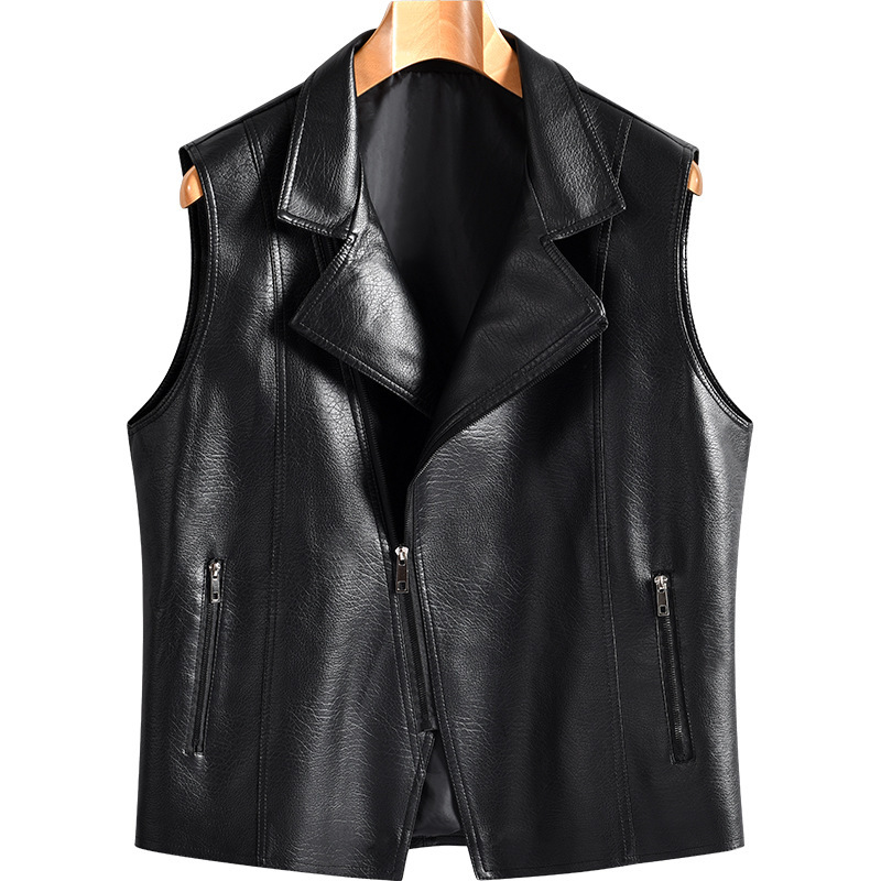 GorgeousBen Men's Slim Fit Black PU Leather Vest Casual Fall Outerwear
