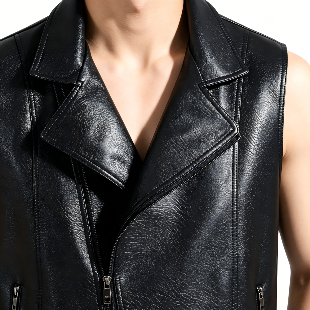 GorgeousBen Men's Slim Fit Black PU Leather Vest Casual Fall Outerwear
