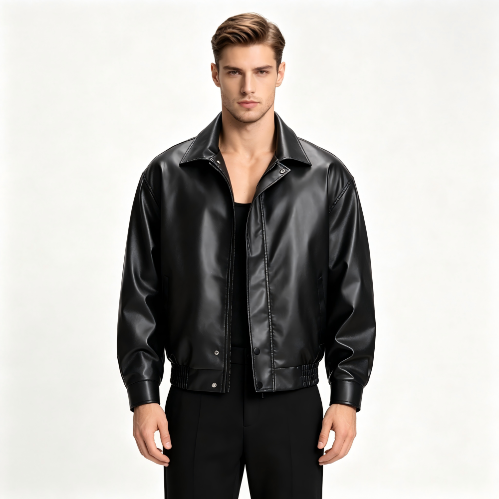 orgeousBen Men's Slim Fit Black Faux Leather Jacket Casual Fall Outerwear