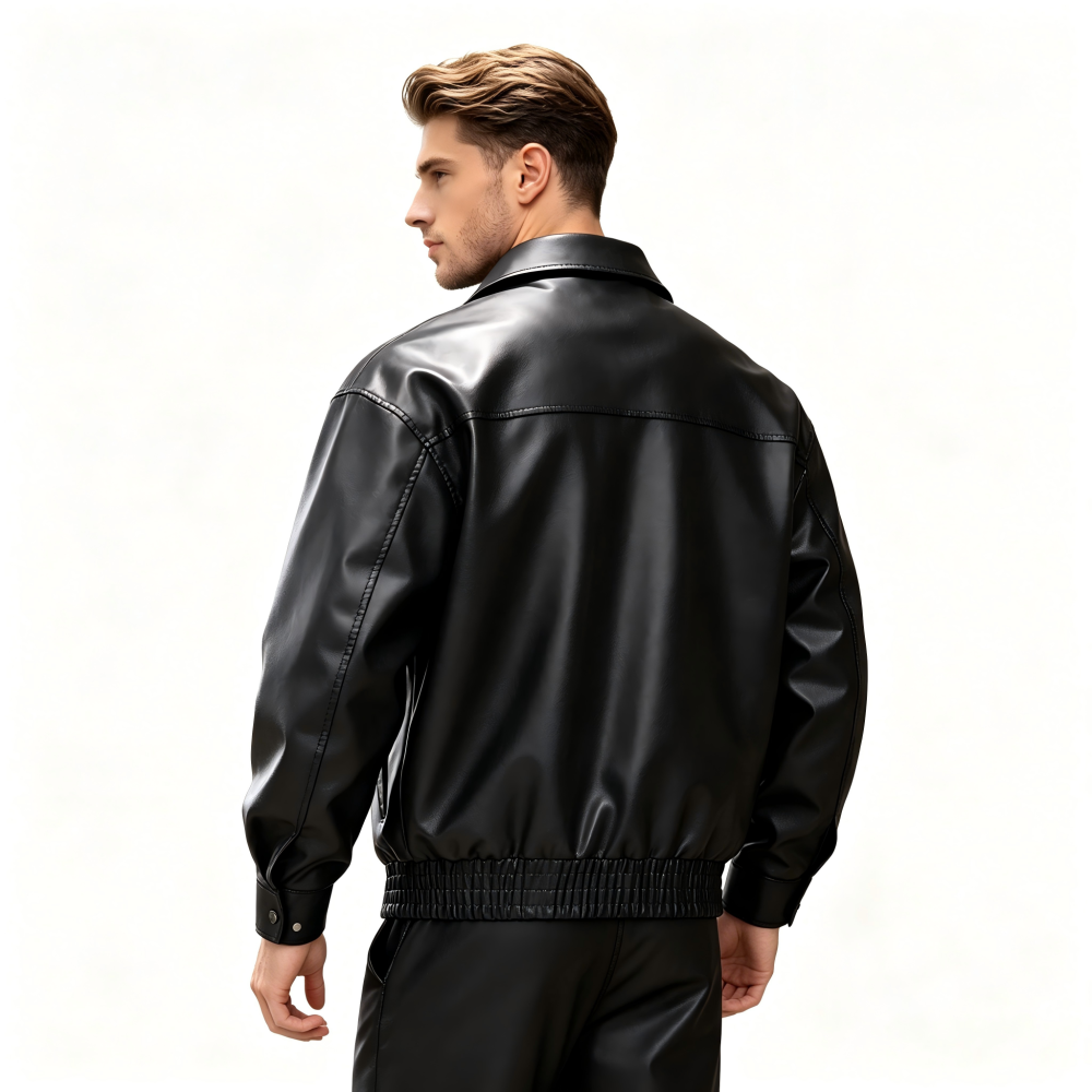 orgeousBen Men's Slim Fit Black Faux Leather Jacket Casual Fall Outerwear