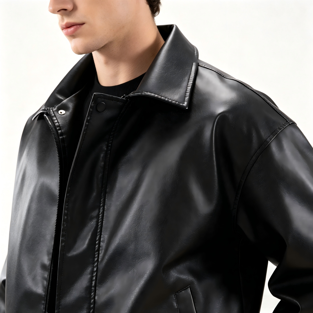 orgeousBen Men's Slim Fit Black Faux Leather Jacket Casual Fall Outerwear