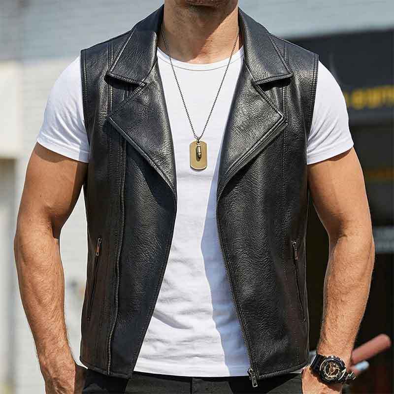 GorgeousBen Men's Slim Fit Black PU Leather Vest Casual Fall Outerwear