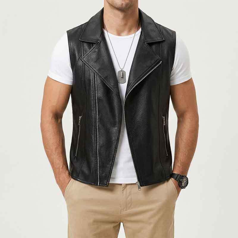 GorgeousBen Men's Slim Fit Black PU Leather Vest Casual Fall Outerwear