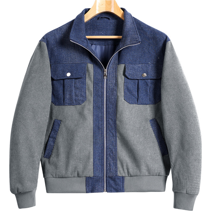 GorgeousBen Men's Color Block Casual Jacket, Slim Fit Breathable Zip-Up Outerwear for Fall