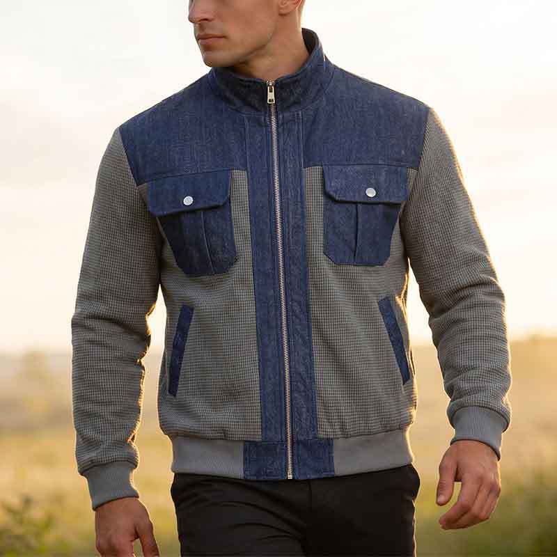 GorgeousBen Men's Color Block Casual Jacket, Slim Fit Breathable Zip-Up Outerwear for Fall