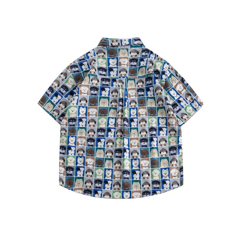 GorgeousBen Men's Casual Dog Print Short Sleeve Shirt, Loose Fit Breathable