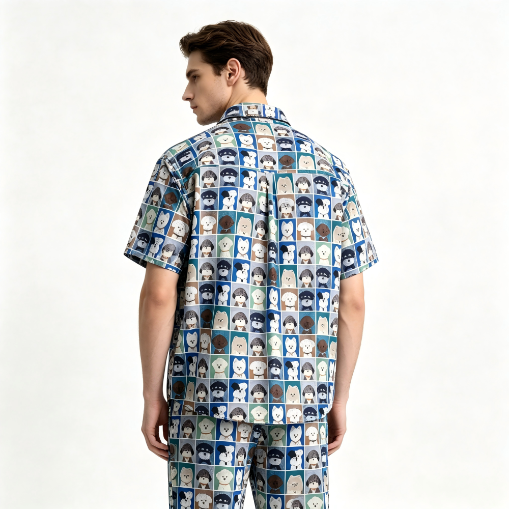 GorgeousBen Men's Casual Dog Print Short Sleeve Shirt, Loose Fit Breathable