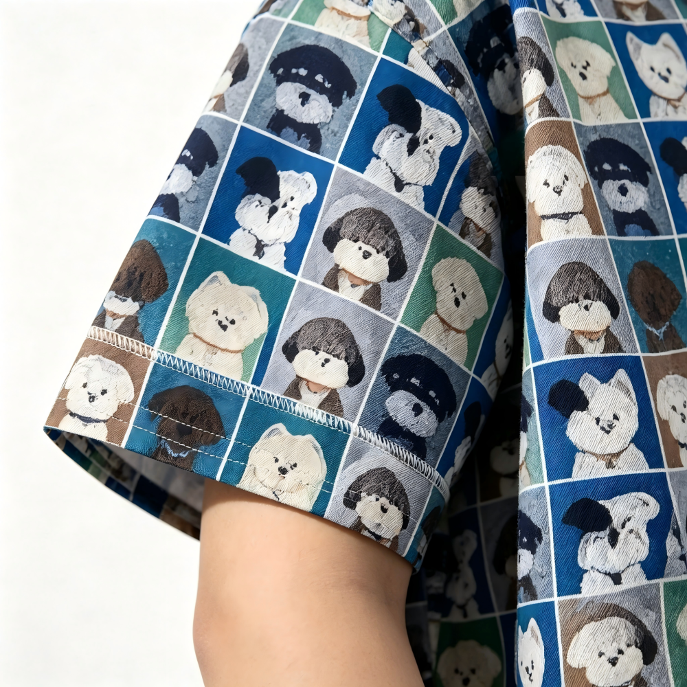 GorgeousBen Men's Casual Dog Print Short Sleeve Shirt, Loose Fit Breathable