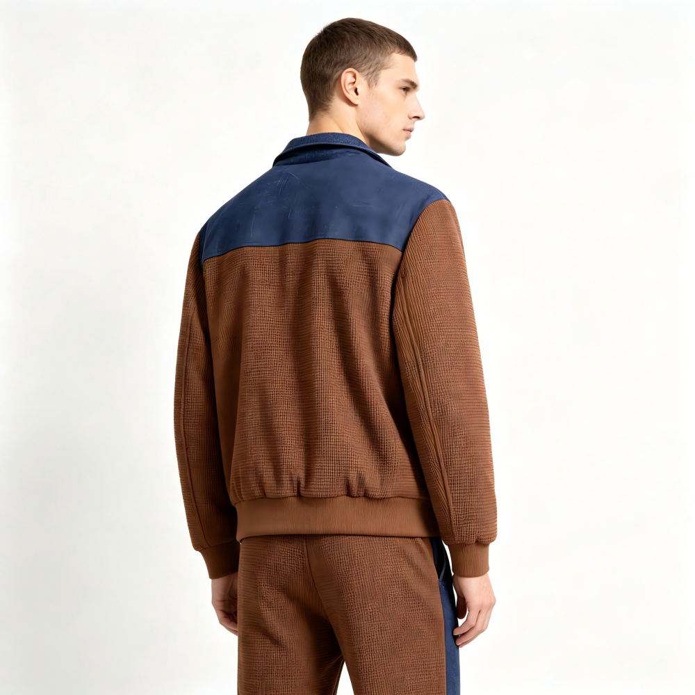 GorgeousBen Men's Color Block Casual Jacket, Slim Fit Breathable Zip-Up Outerwear for Fall
