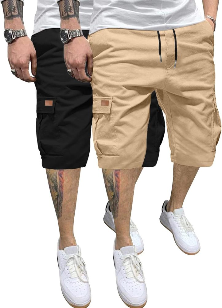 GorgeousBen Men's Casual Cargo Shorts, 100% Polyester Quick Dry Multi-Pocket Straight Fit Workwear Half Pants
