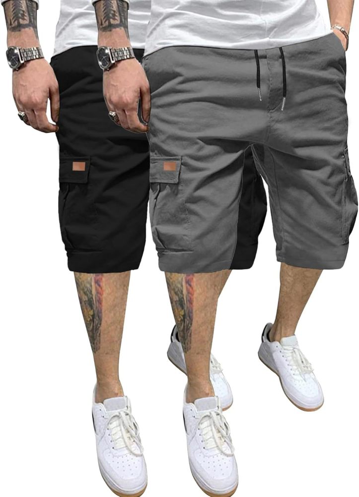 GorgeousBen Men's Casual Cargo Shorts, 100% Polyester Quick Dry Multi-Pocket Straight Fit Workwear Half Pants
