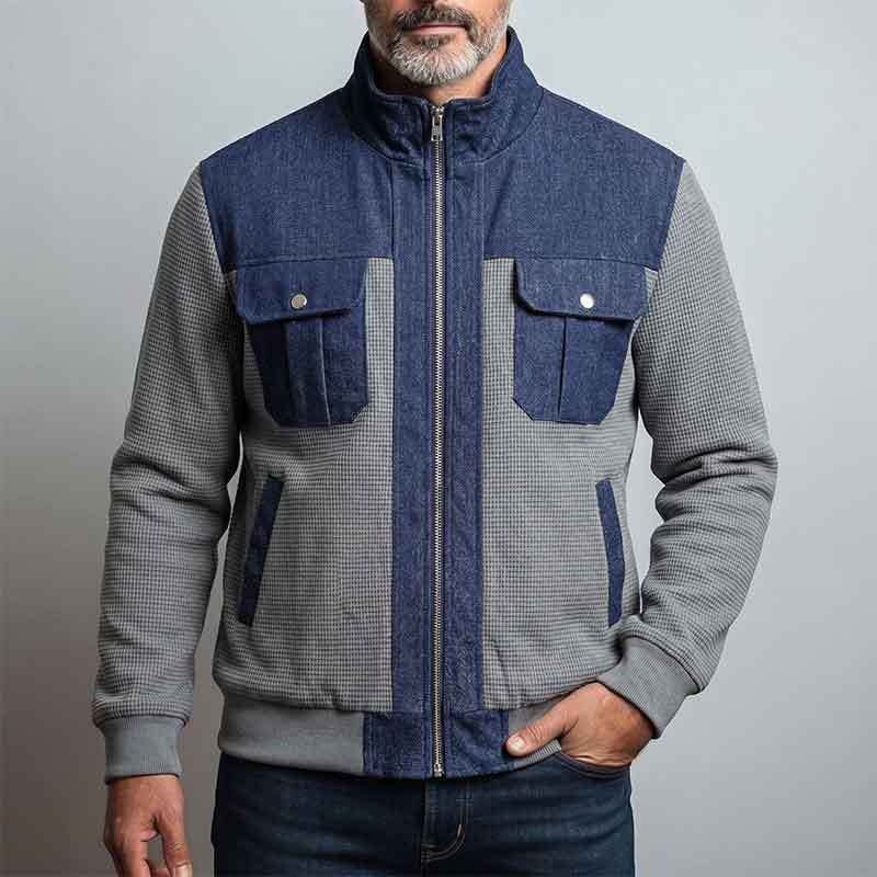 GorgeousBen Men's Color Block Casual Jacket, Slim Fit Breathable Zip-Up Outerwear for Fall