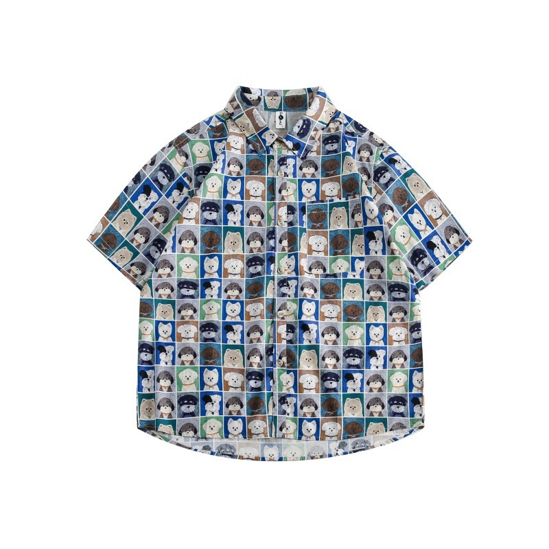 GorgeousBen Men's Casual Dog Print Short Sleeve Shirt, Loose Fit Breathable