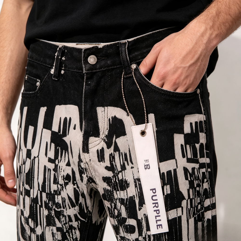 GorgeousBen Men's Vintage Washed Flare Denim Pants with Colorful Smile Print