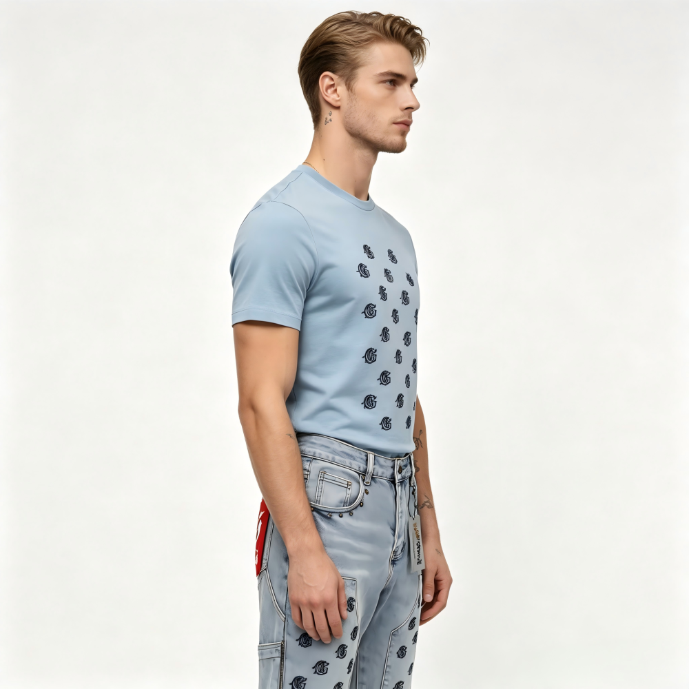GorgeousBen Men's Vintage Washed Flare Denim Pants with Colorful Smile Print