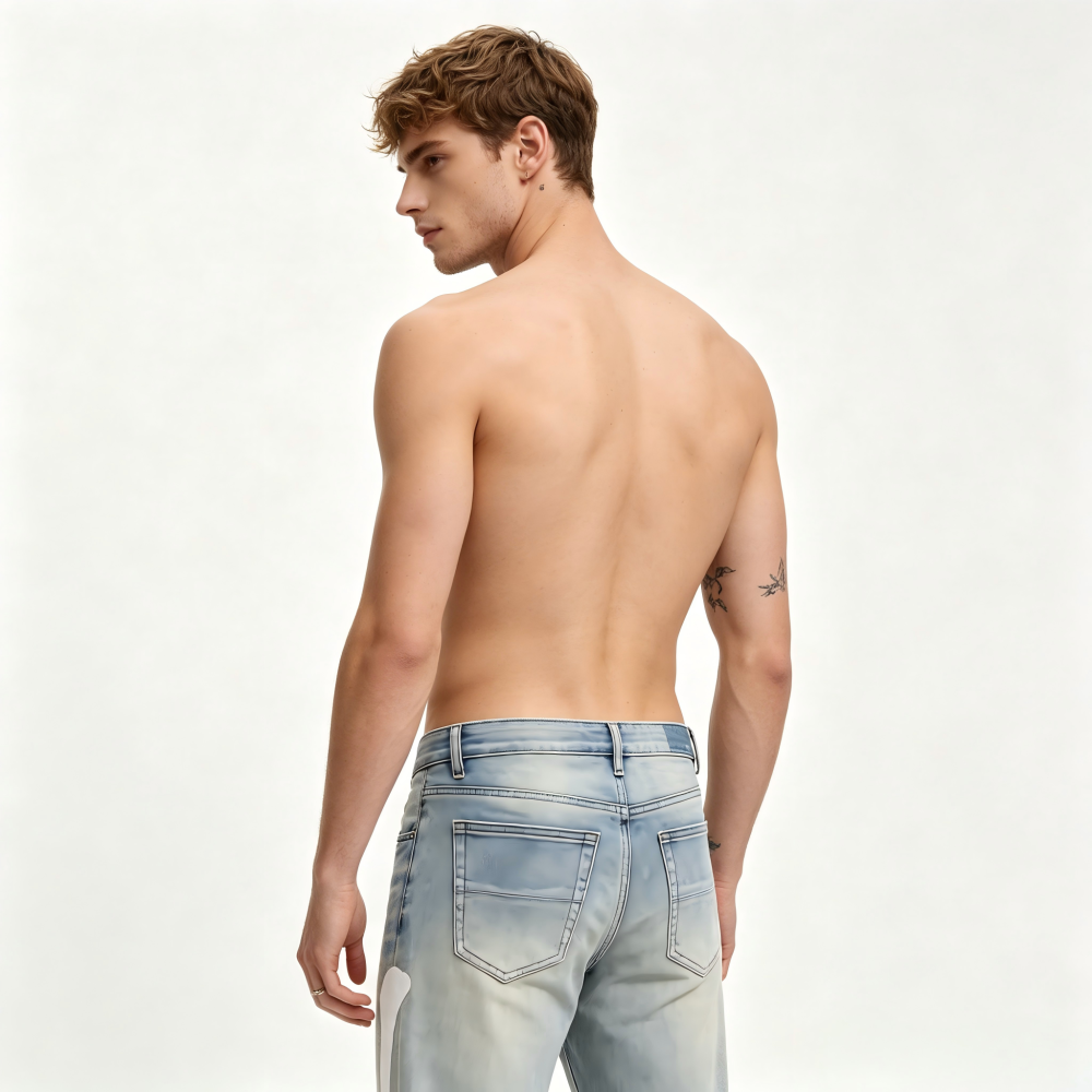GorgeousBen Men's Vintage Washed Skeleton Print Slim Denim Pants