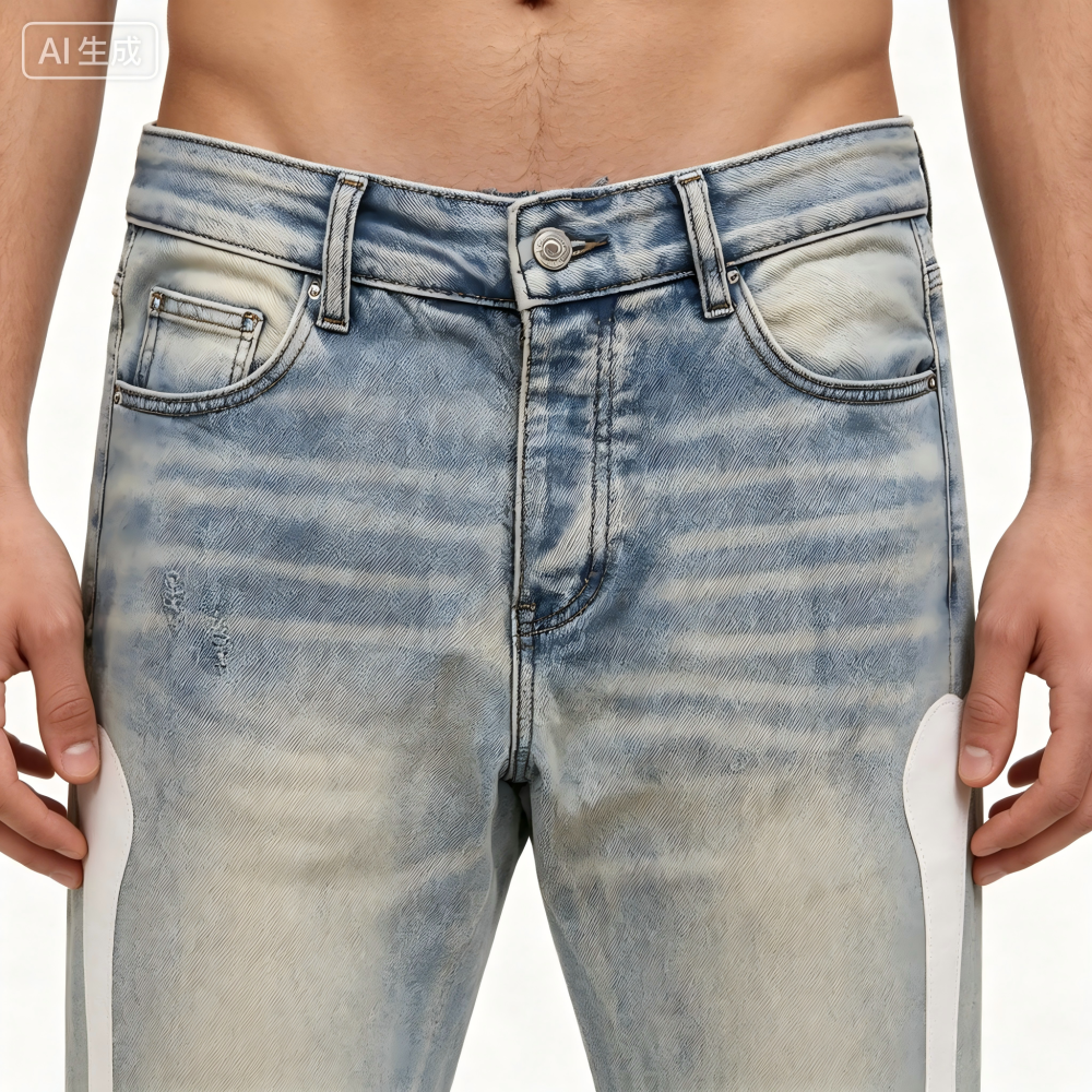 GorgeousBen Men's Vintage Washed Skeleton Print Slim Denim Pants
