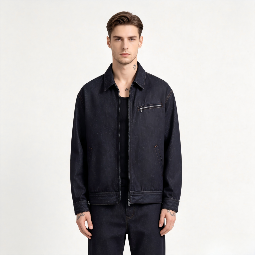 GorgeousBen Men's Retro Loose Denim Jacket, Indigo Blue Washed Style