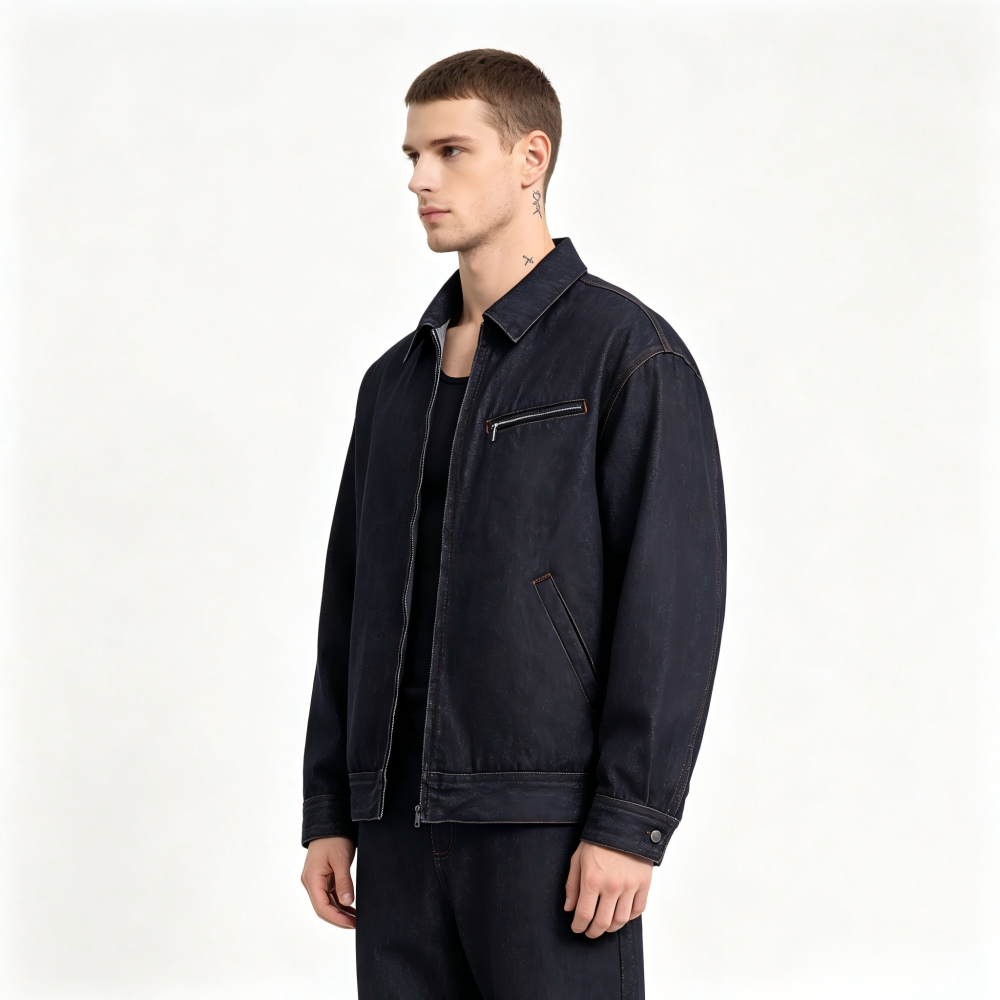 GorgeousBen Men's Retro Loose Denim Jacket, Indigo Blue Washed Style