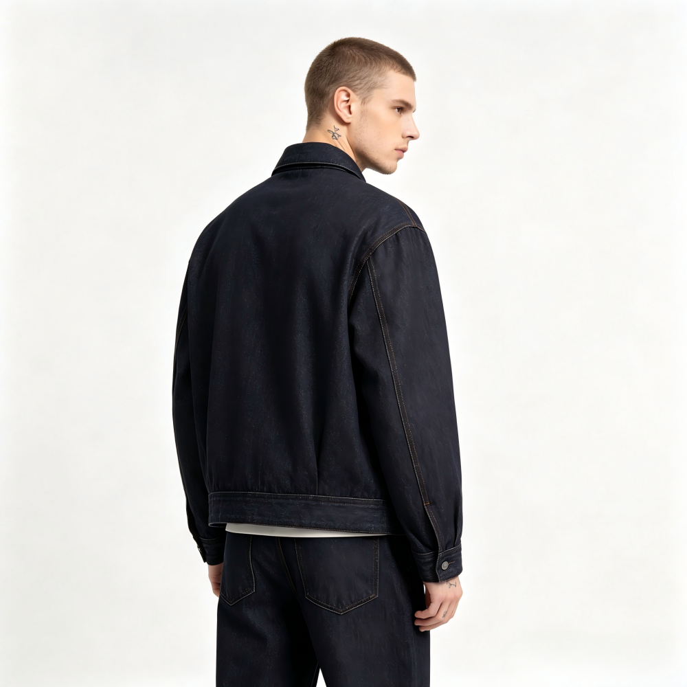 GorgeousBen Men's Retro Loose Denim Jacket, Indigo Blue Washed Style