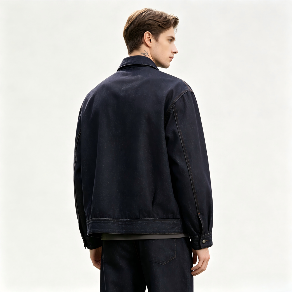 GorgeousBen Men's Retro Loose Denim Jacket, Indigo Blue Washed Style