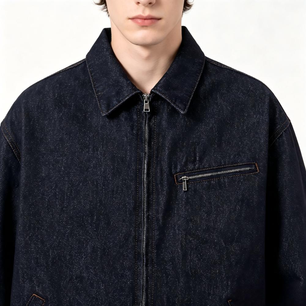 GorgeousBen Men's Retro Loose Denim Jacket, Indigo Blue Washed Style